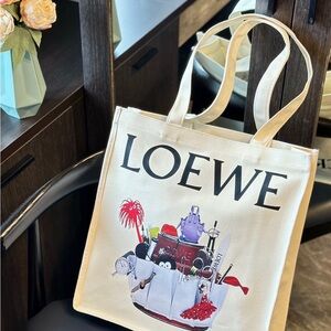 Loewe Cream Canvas Tote with Artistic Design